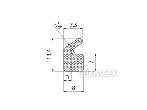 Silikonový mikroprofil tvarový, 13,4x8mm, hustota 400kg/m3, -60°C/+225°C, bílý